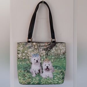 DOUBLE-SIDED GRAPHIC PURSE/TOTE "WESTIES" KING/QUEEN RHINESTONE CROWNS ONE-SIDED